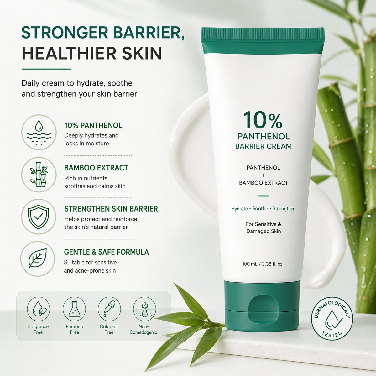 10% Panthenol Barrier Repair Cream – Daily Hydrating Moisturizer for Sensitive & Dry Skin