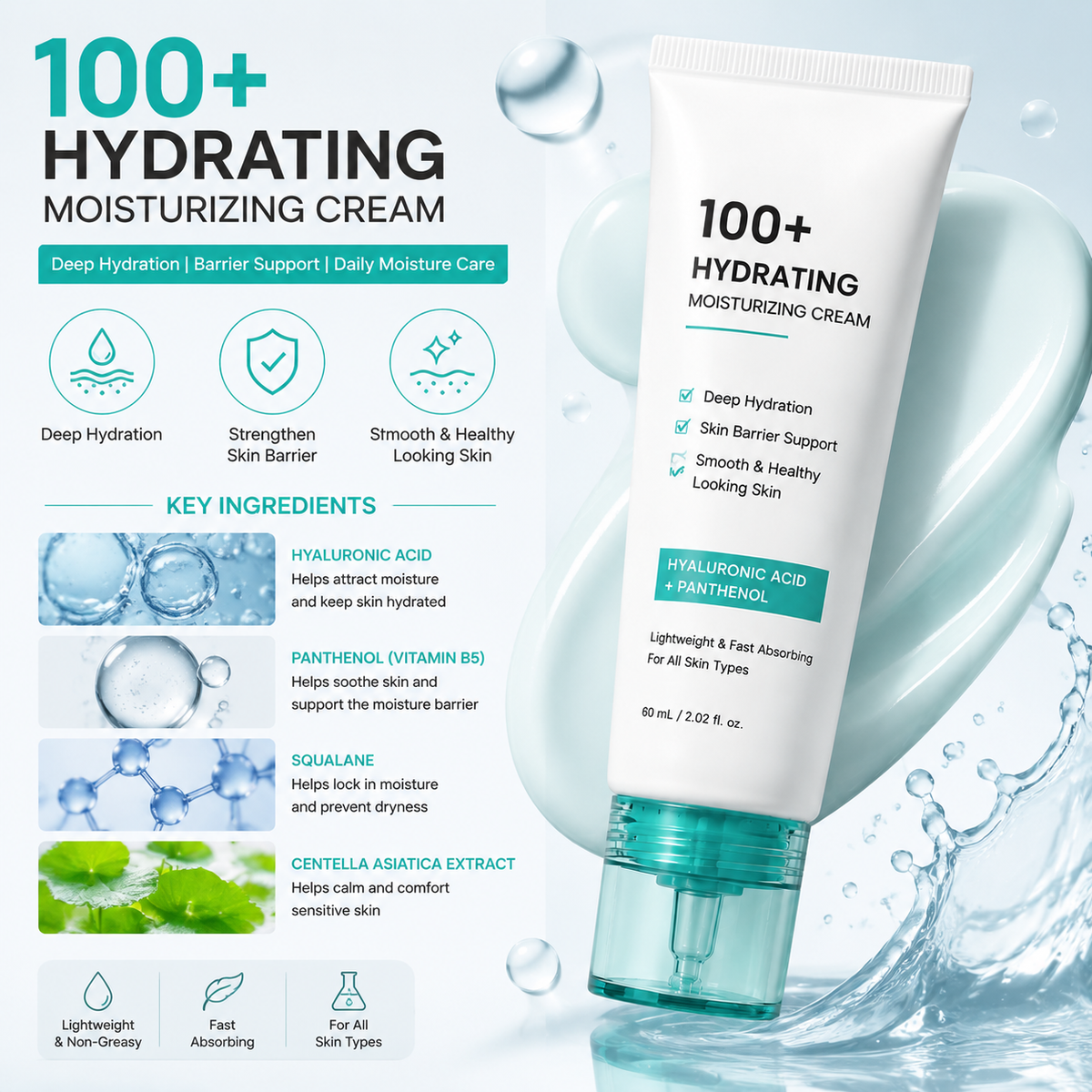 Hydrating Moisturizing Cream with Hyaluronic Acid & Panthenol – Daily Skin Barrier Care